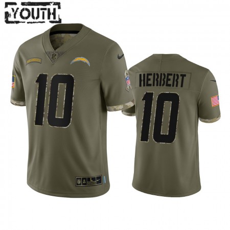 Lasten Los Angeles Chargers NFL Pelipaita Justin Herbert 10 Olive 2022 Salute To Service